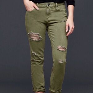 Gap Girlfriend Jeans Size 26 Womens Douglas Olive Green Distressed Stretch Denim